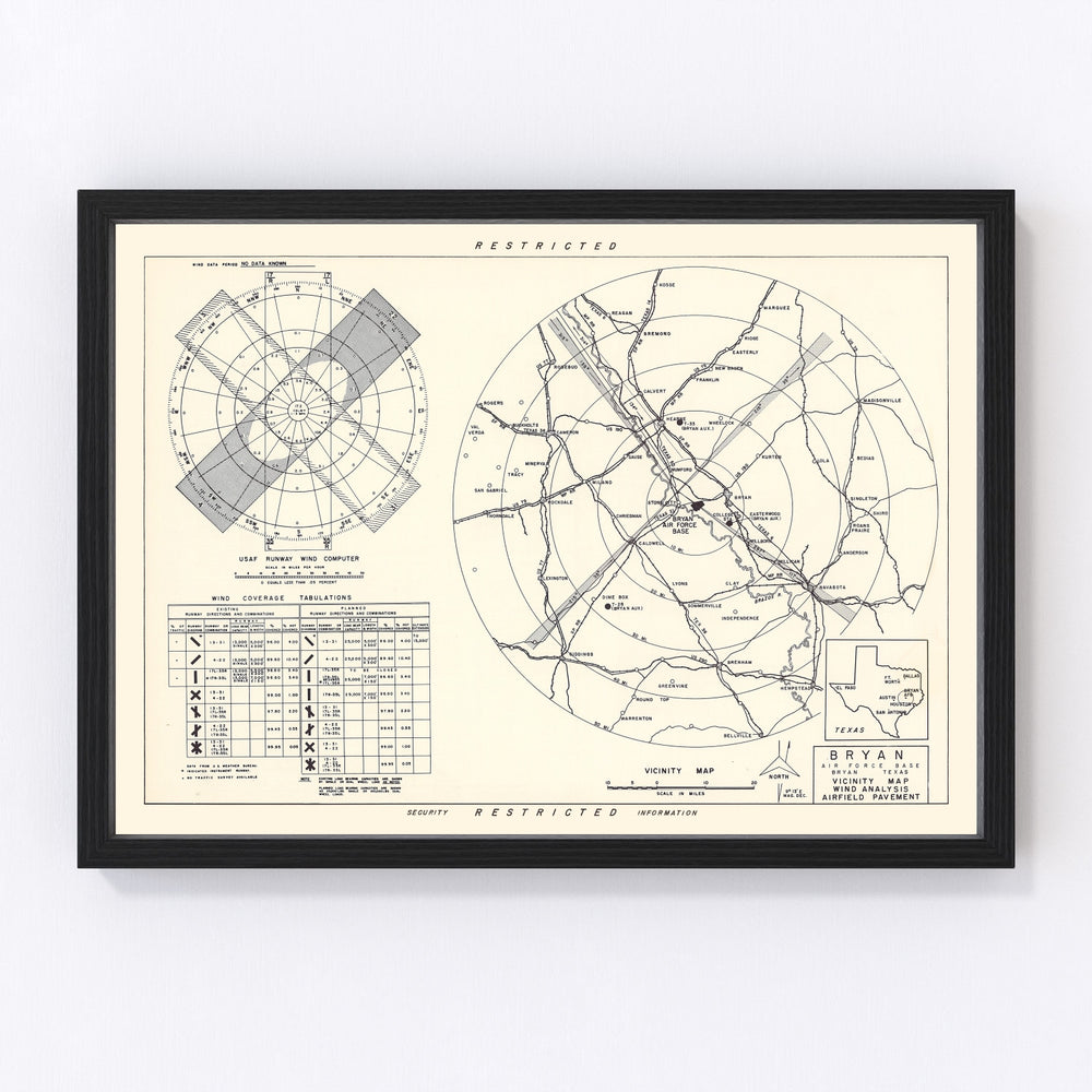 Bryan Air Force Base Vicinity Vintage Map 1951