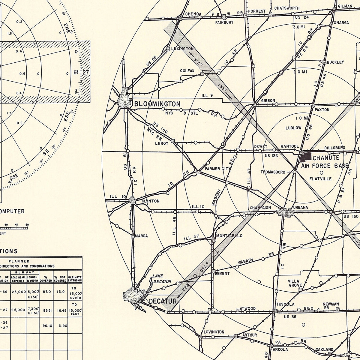 Restored historic details from the 1951 airfield map of Rantoul, Illinois