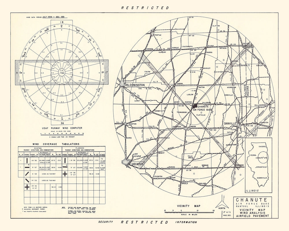 Vintage Map of the Chanute Air Force Base Vicinity, 1951 print style example
