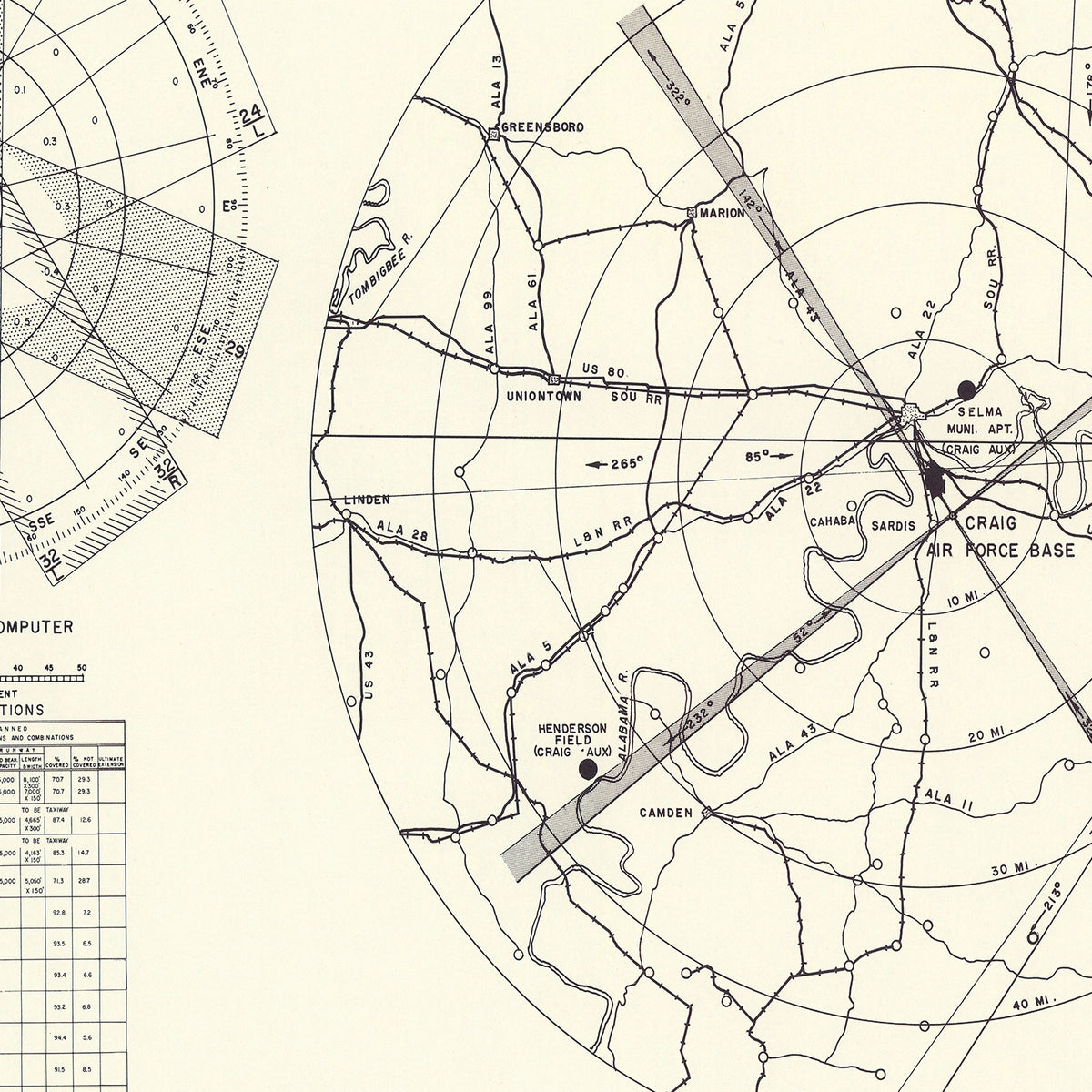 Restored historic details from the 1950 airfield map of Selma, Alabama