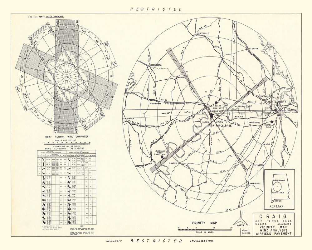 Vintage Map of the Craig Air Force Base Vicinity, 1950 print style example