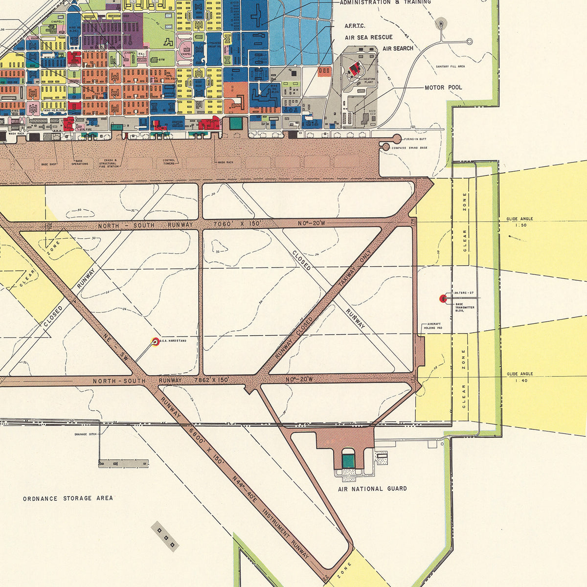 Restored historic details from the 1953 airfield map of Houston, Texas