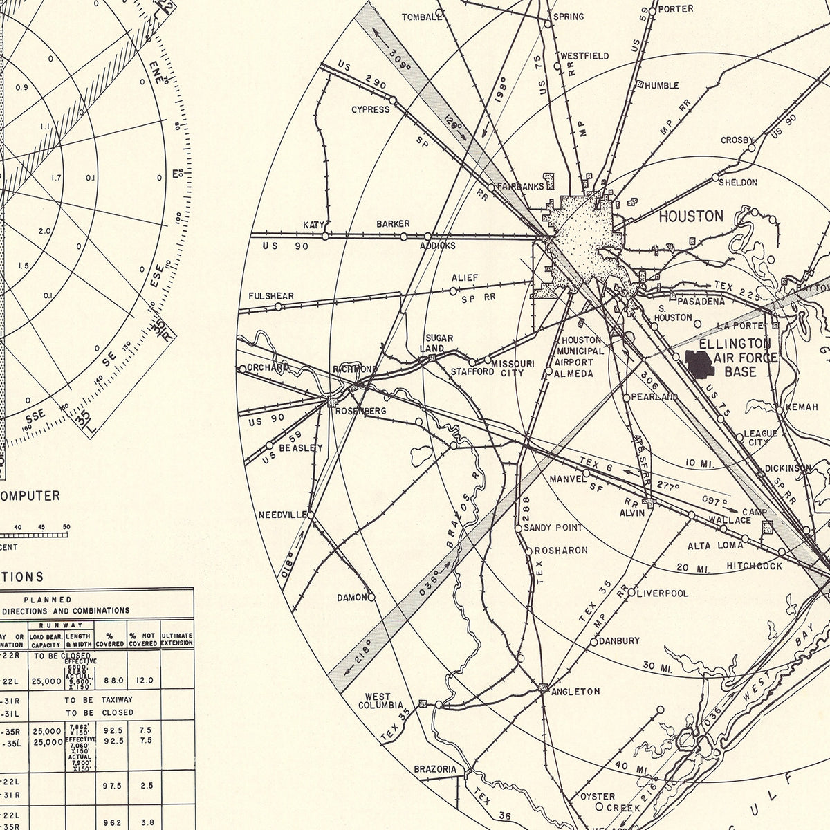 Restored historic details from the 1953 airfield map of Houston, Texas