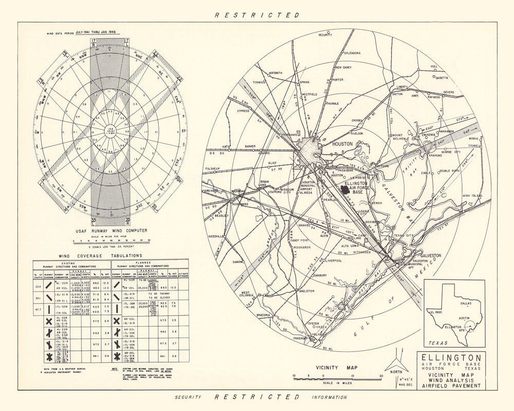 Vintage Map of the Ellington Air Force Base Vicinity, 1953 print style example