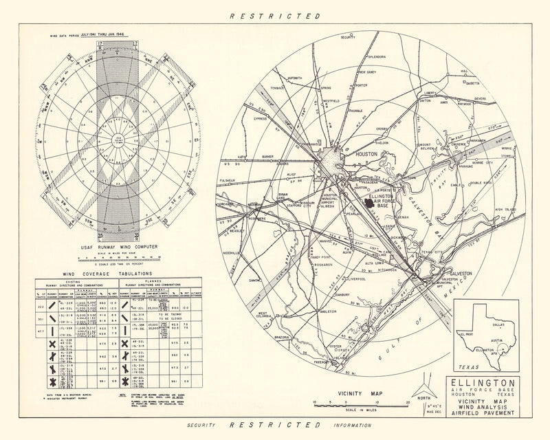 Size comparison using Vintage Map of the Ellington Air Force Base Vicinity, 1953