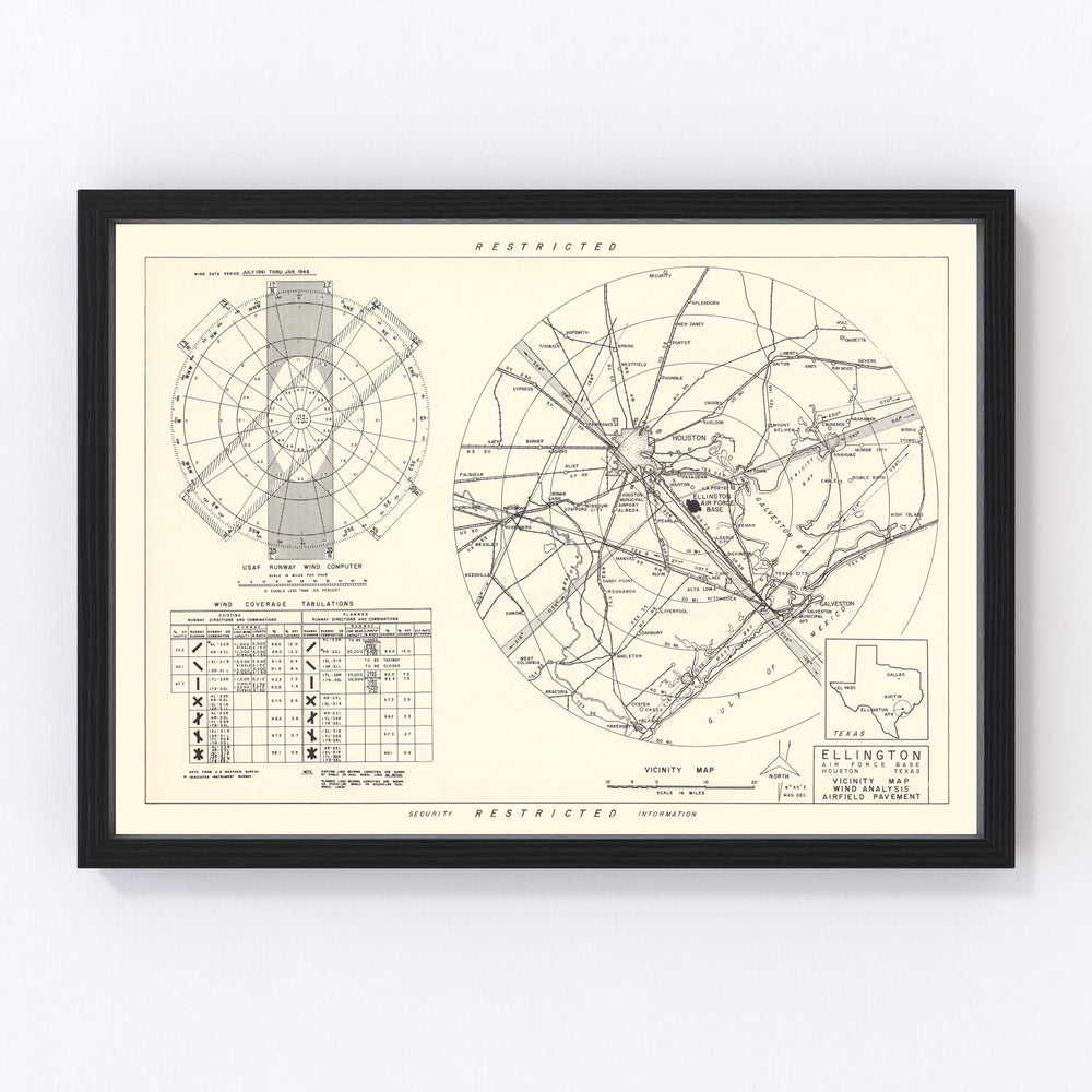 Ellington Air Force Base Vicinity Vintage Map 1953