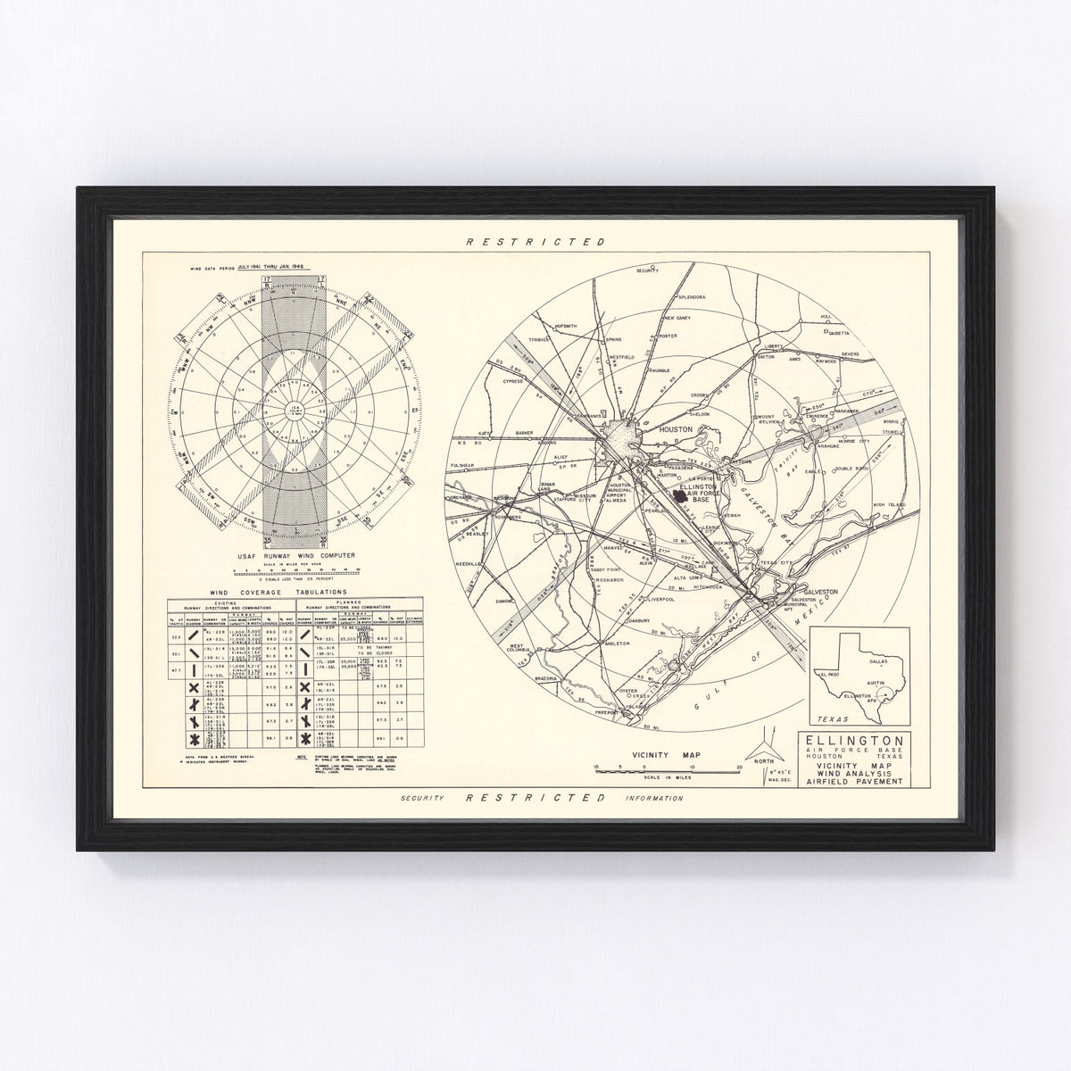Ellington Air Force Base Vicinity Vintage Map 1953