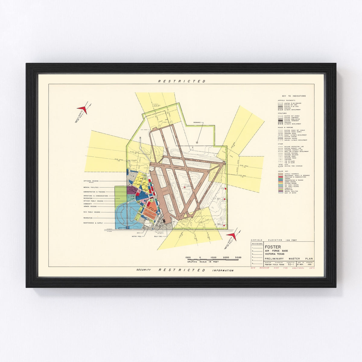 Foster Air Force Base Vintage Map 1951