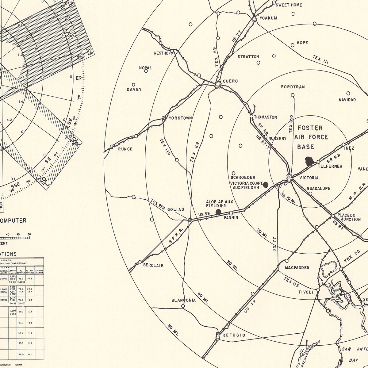 Restored historic details from the 1951 airfield map of Victoria, Texas