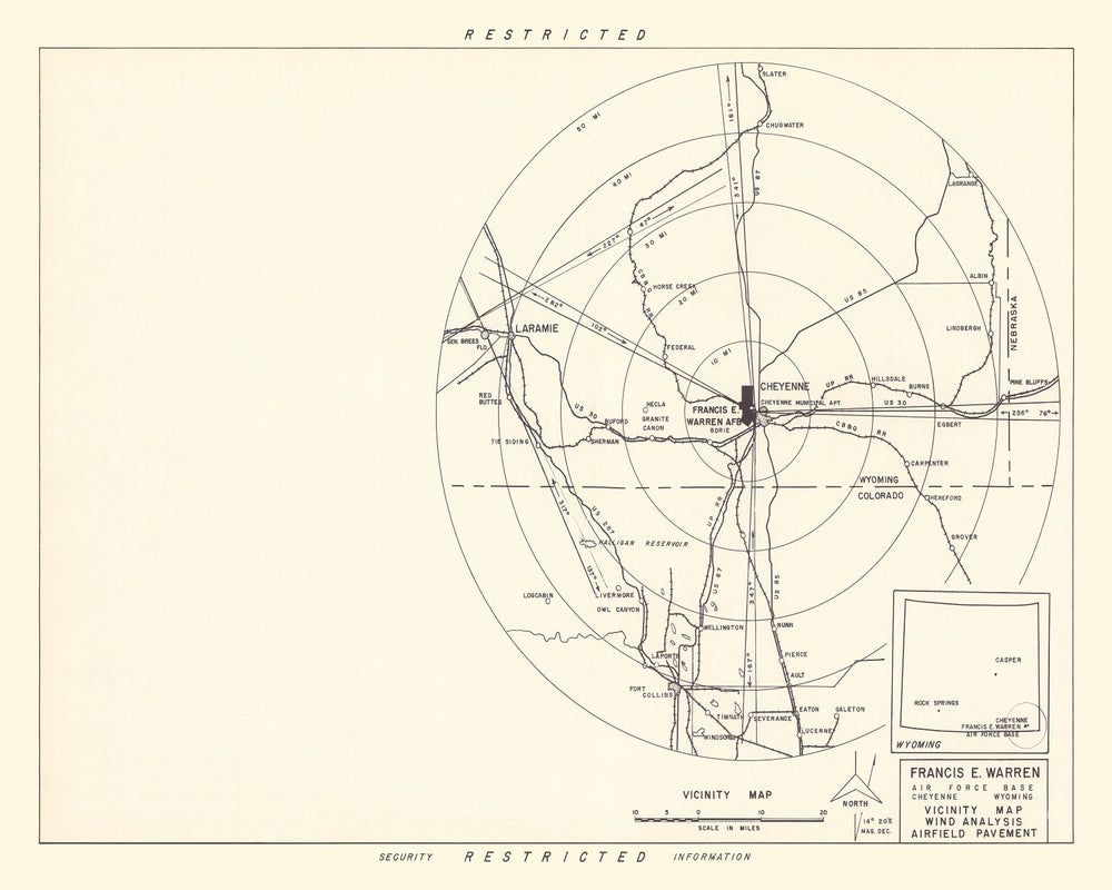 Vintage Map of the Francis E. Warren Air Force Base Vicinity, 1952 print style example