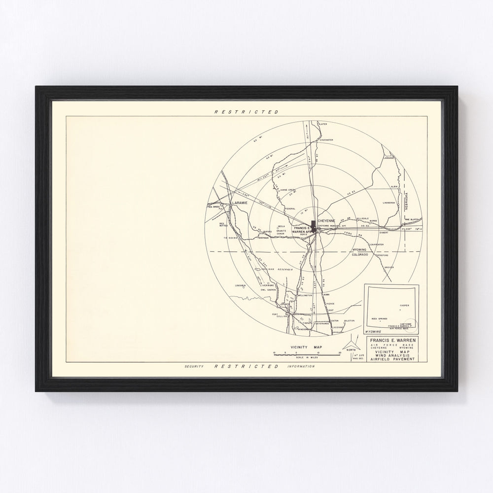 Francis E Warren Air Force Base Vicinity Vintage Map 1952
