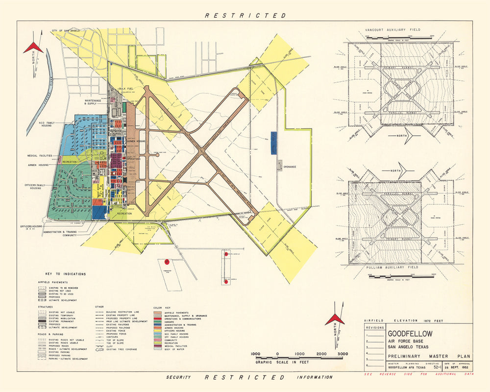 Vintage Map of Goodfellow Air Force Base, 1952 print style example