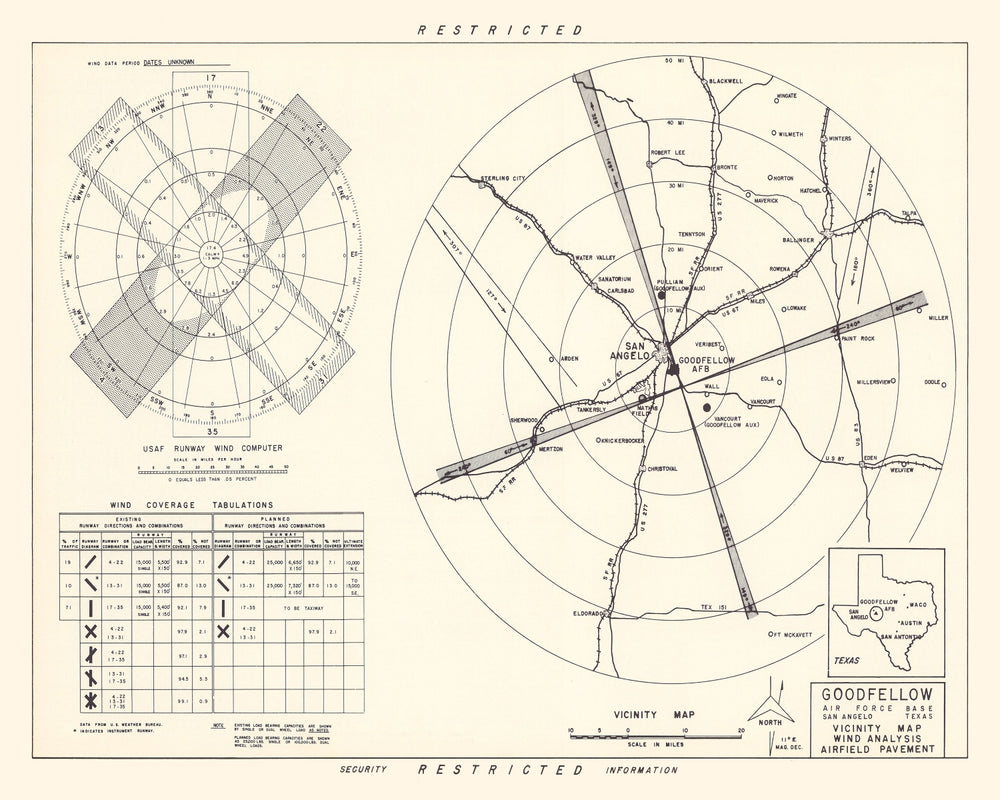 Vintage Map of the Goodfellow Air Force Base Vicinity, 1952 print style example
