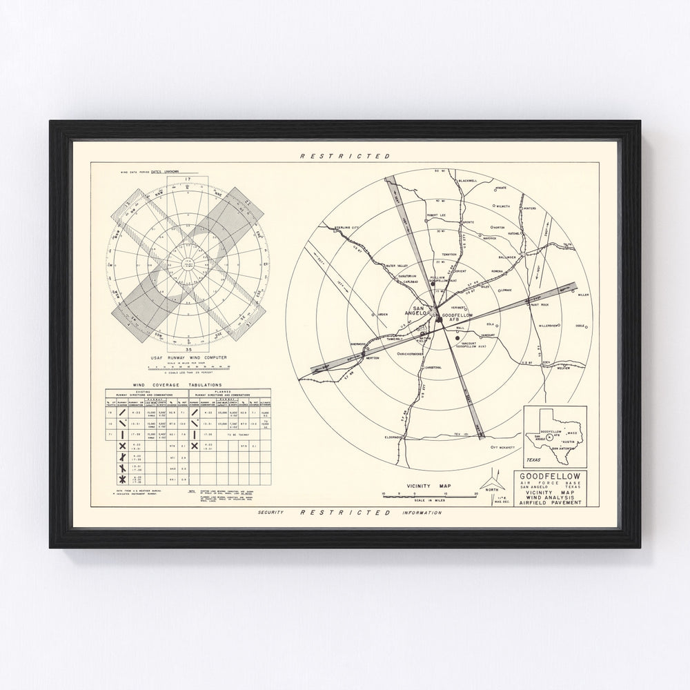Goodfellow Air Force Base Vicinity Vintage Map 1952