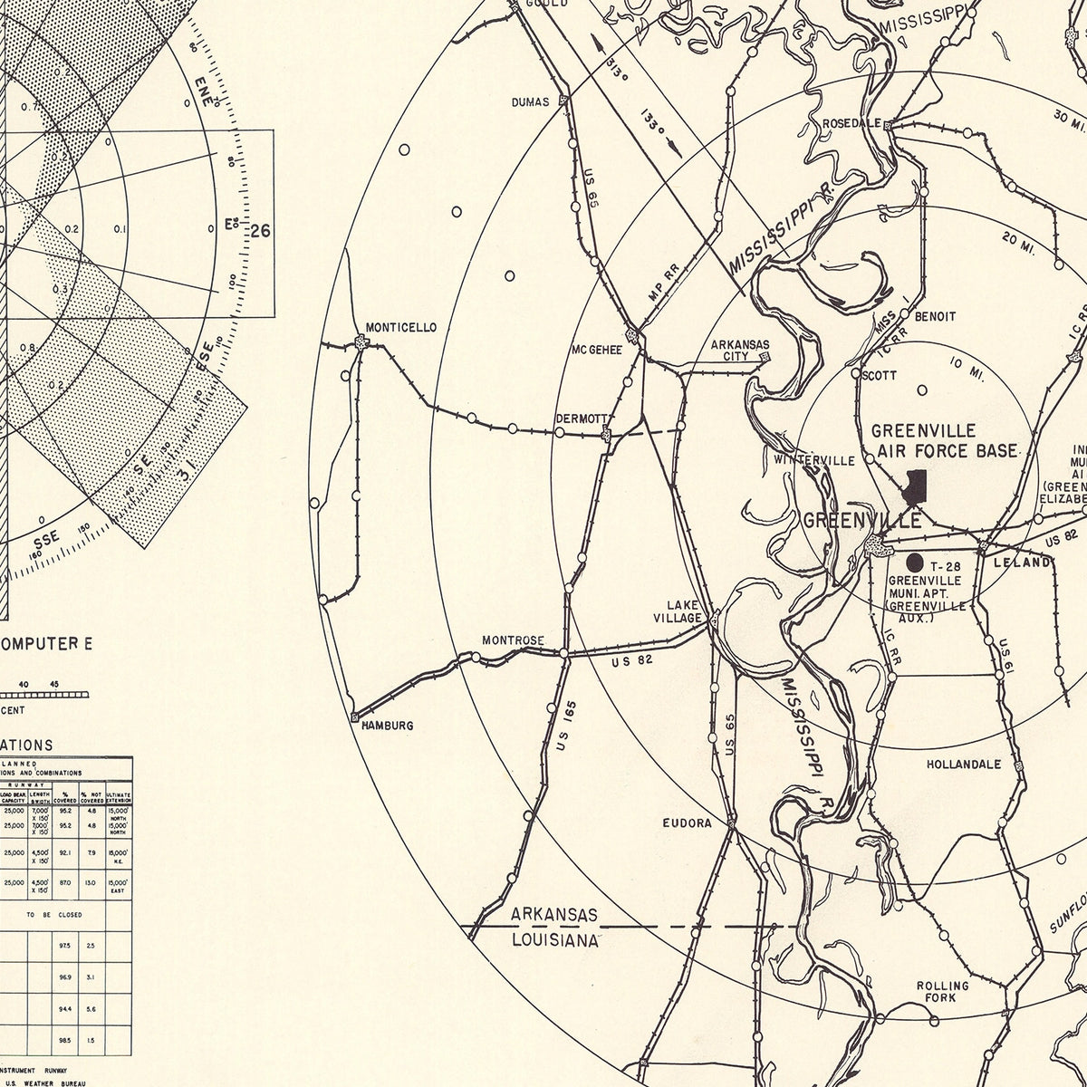 Restored historic details from the 1951 airfield map of Greenville, Mississippi