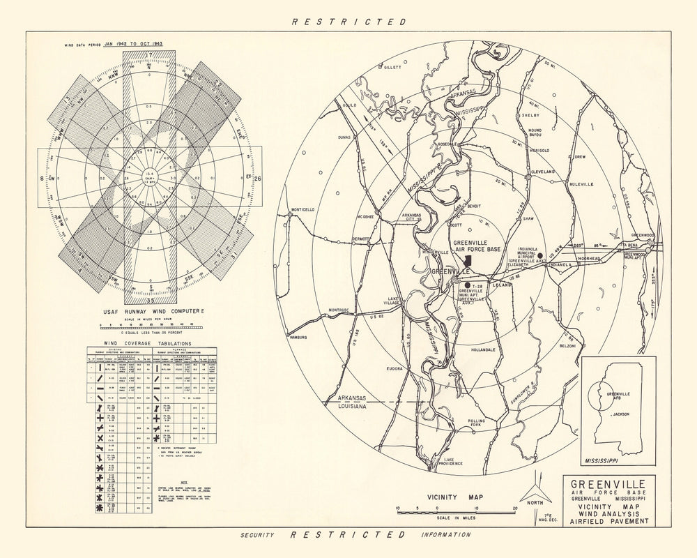 Vintage Map of the Greenville Air Force Base Vicinity, 1951 print style example