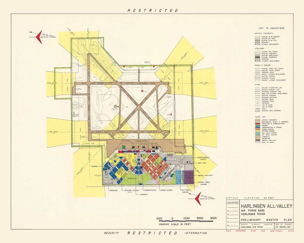 Vintage Map of Harlingen All-Valley Air Force Base, 1951 print style example