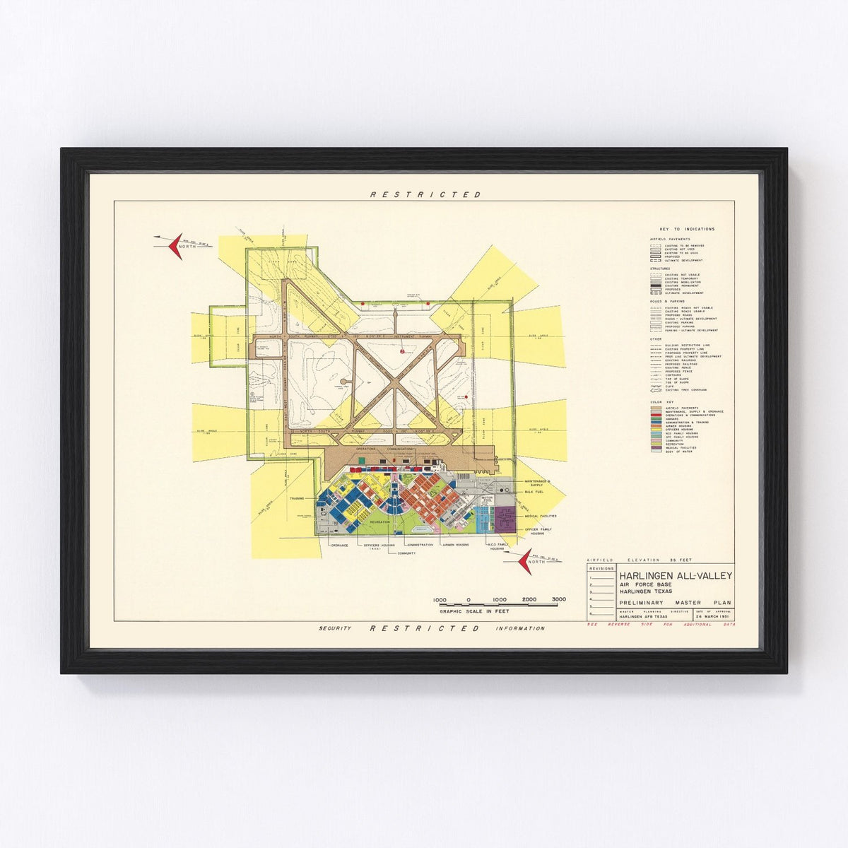 Harlingen All-Valley Air Force Base Vintage Map 1951