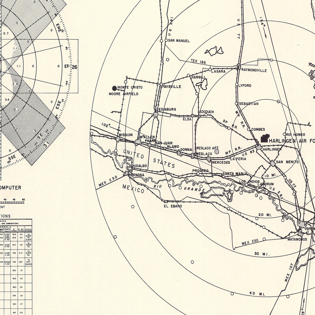 Restored historic details from the 1951 airfield map of Harlingen, Texas