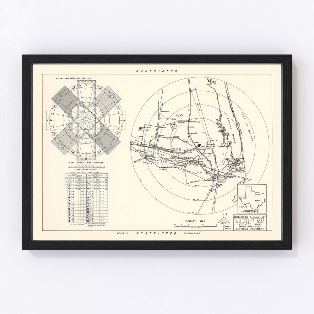 Harlingen All-Valley Air Force Base Vicinity Vintage Map 1951