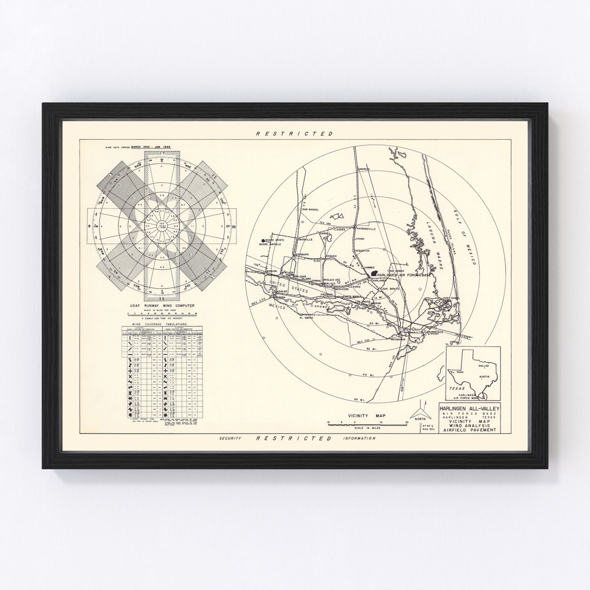 Harlingen All-Valley Air Force Base Vicinity Vintage Map 1951