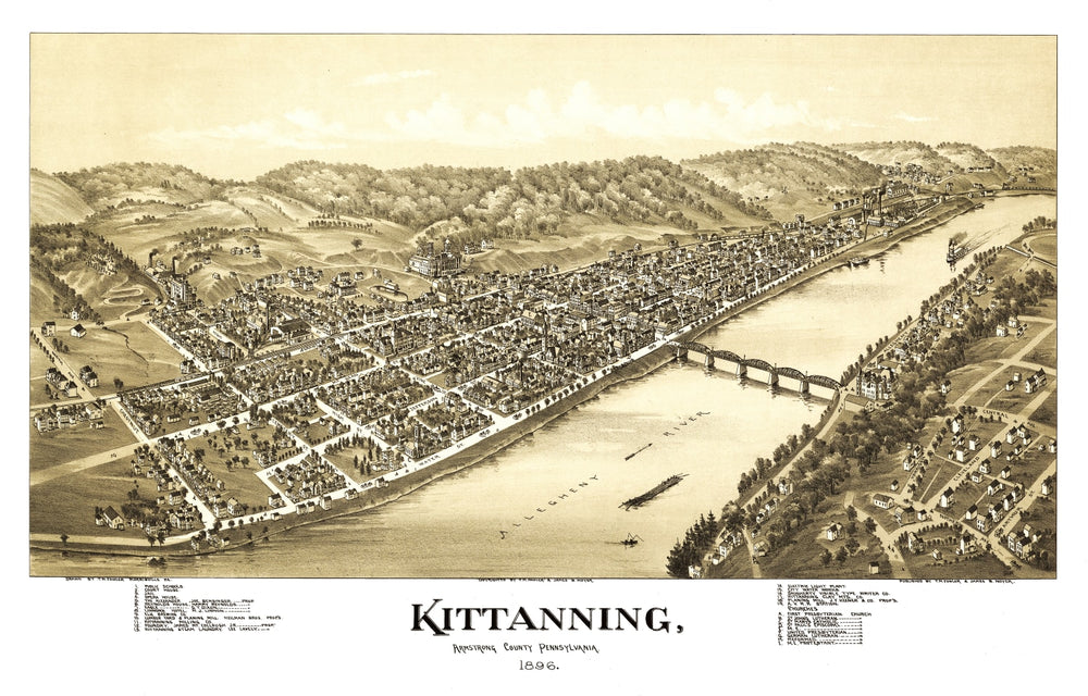 Vintage Map of Kittanning, Pennsylvania 1896 print style example