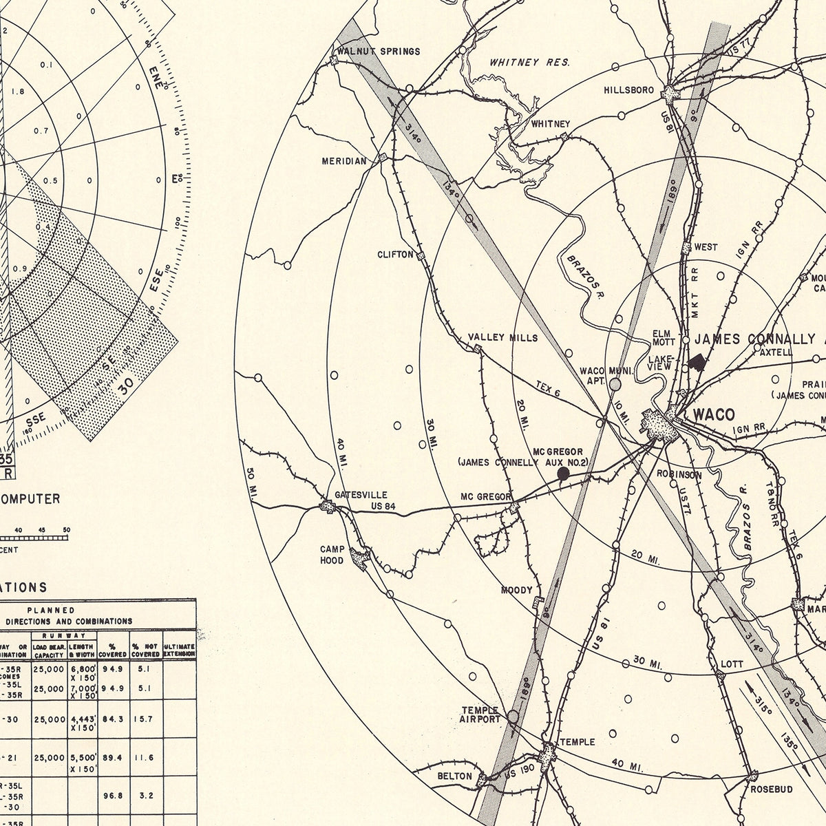 Restored historic details from the 1951 airfield map of Waco, Texas