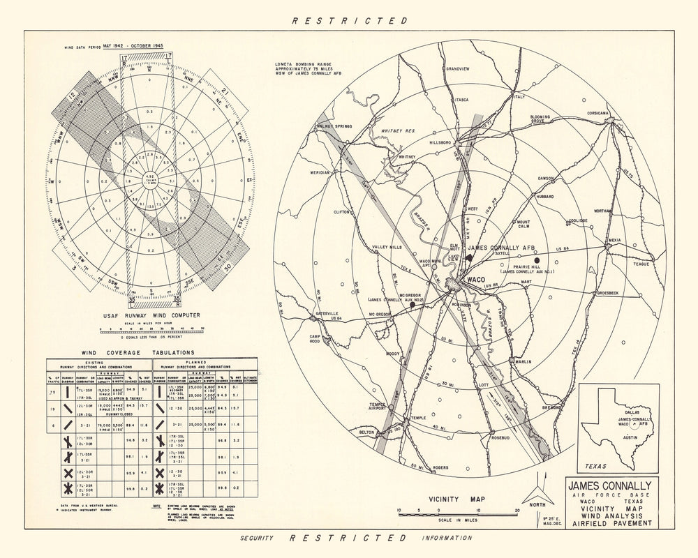 Vintage Map of the James Connally Air Force Base Vicinity, 1951 print style example