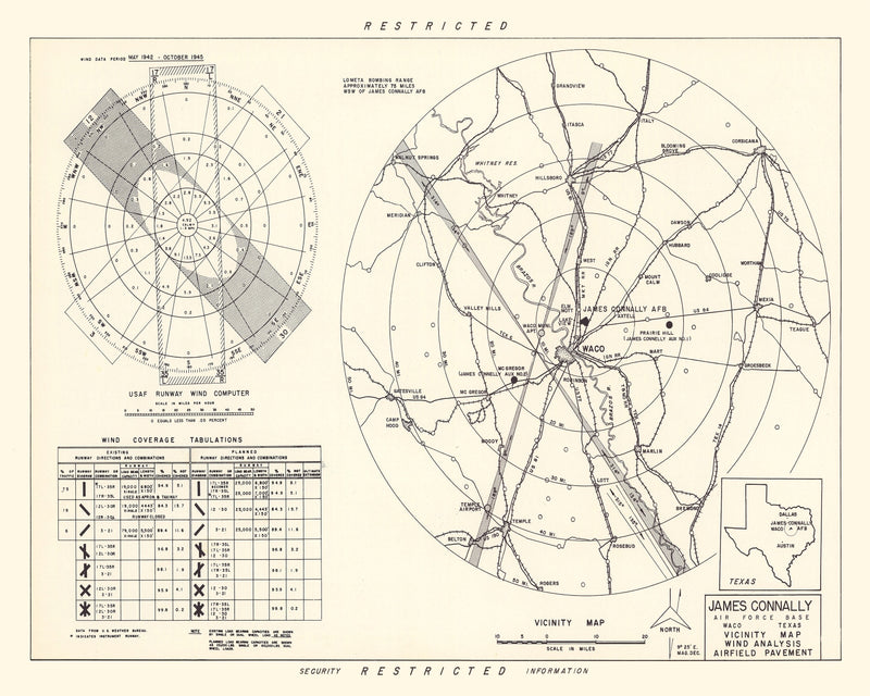 Size comparison using Vintage Map of the James Connally Air Force Base Vicinity, 1951