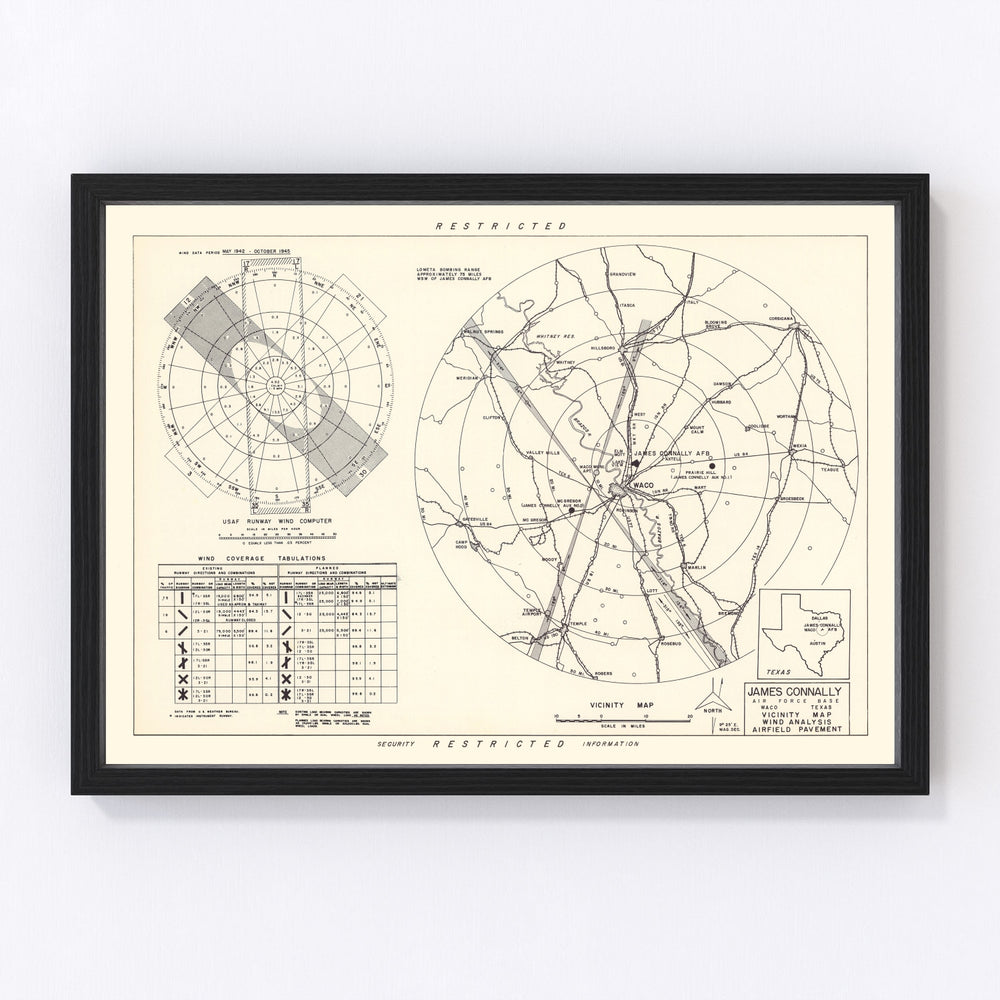 James Connally Air Force Base Vicinity Vintage Map 1951