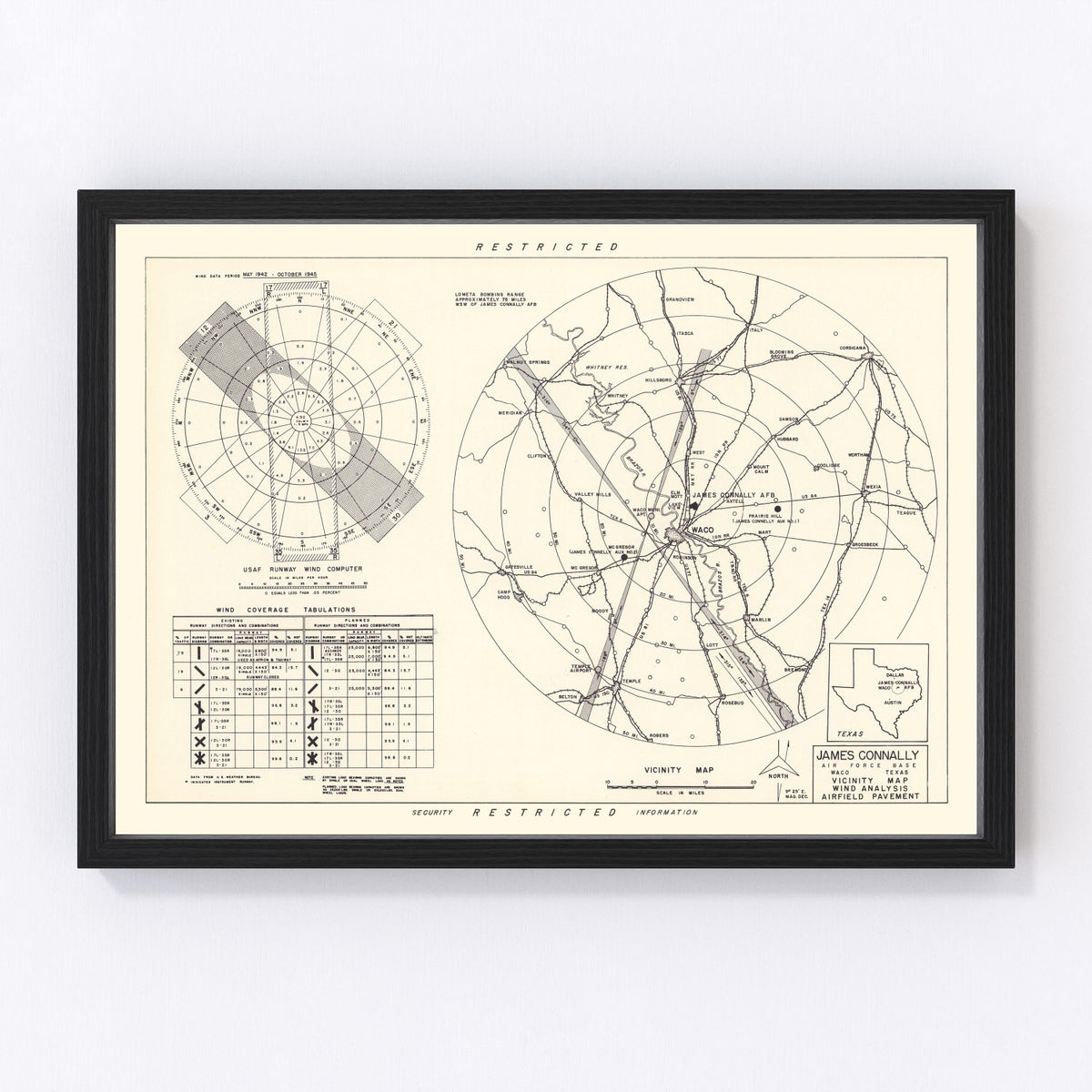 James Connally Air Force Base Vicinity Vintage Map 1951