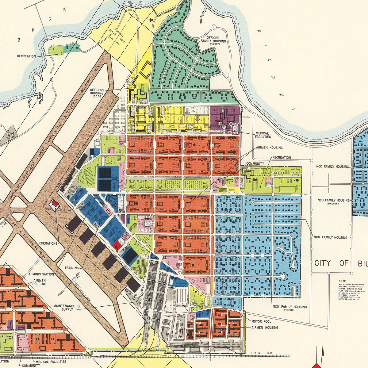 Restored historic details from the 1950 airfield map of Biloxi, Mississippi