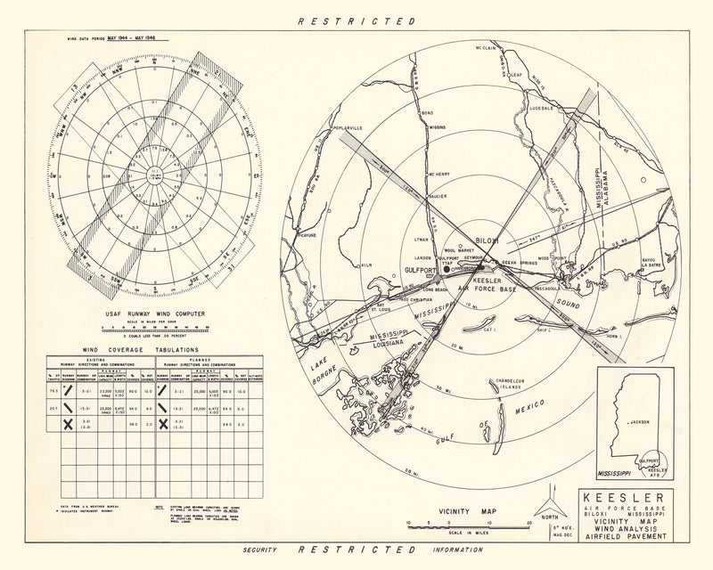 Size comparison using Vintage Map of the Keesler Air Force Base Vicinity, 1950