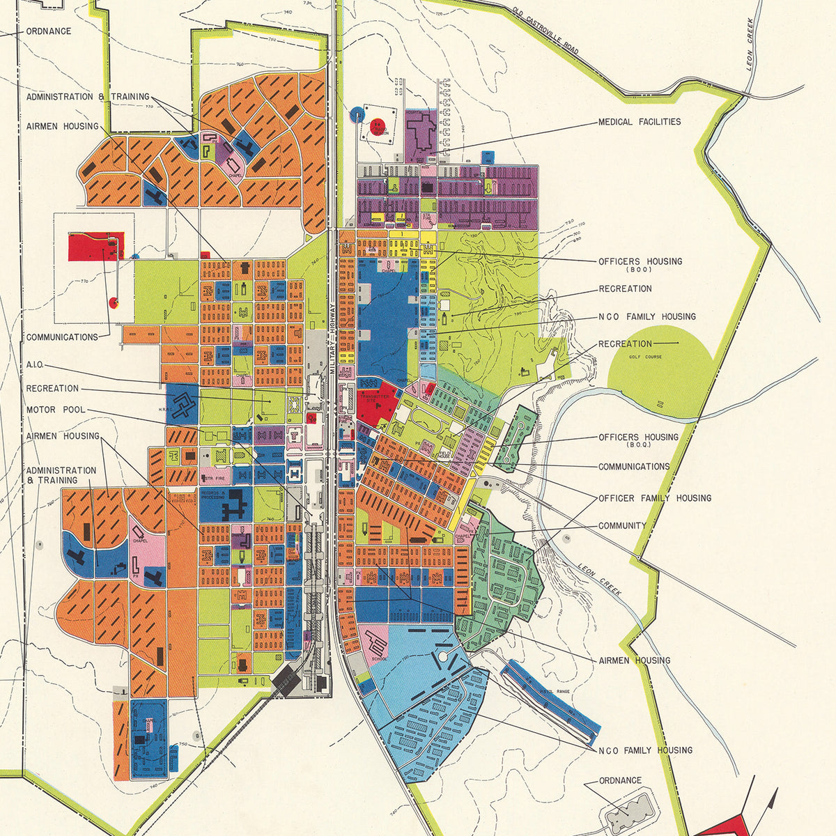 Restored historic details from the 1950 airfield map of San Antonio, Texas