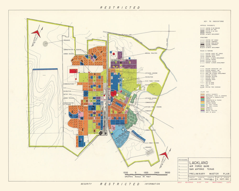 Vintage Map of Lackland Air Force Base, 1950 print style example