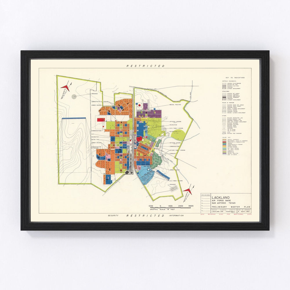 Lackland Air Force Base Vintage Map 1950