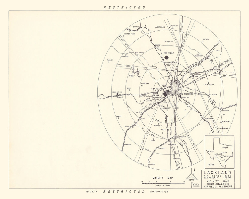 Vintage Map of the Lackland Air Force Base Vicinity, 1950 print style example