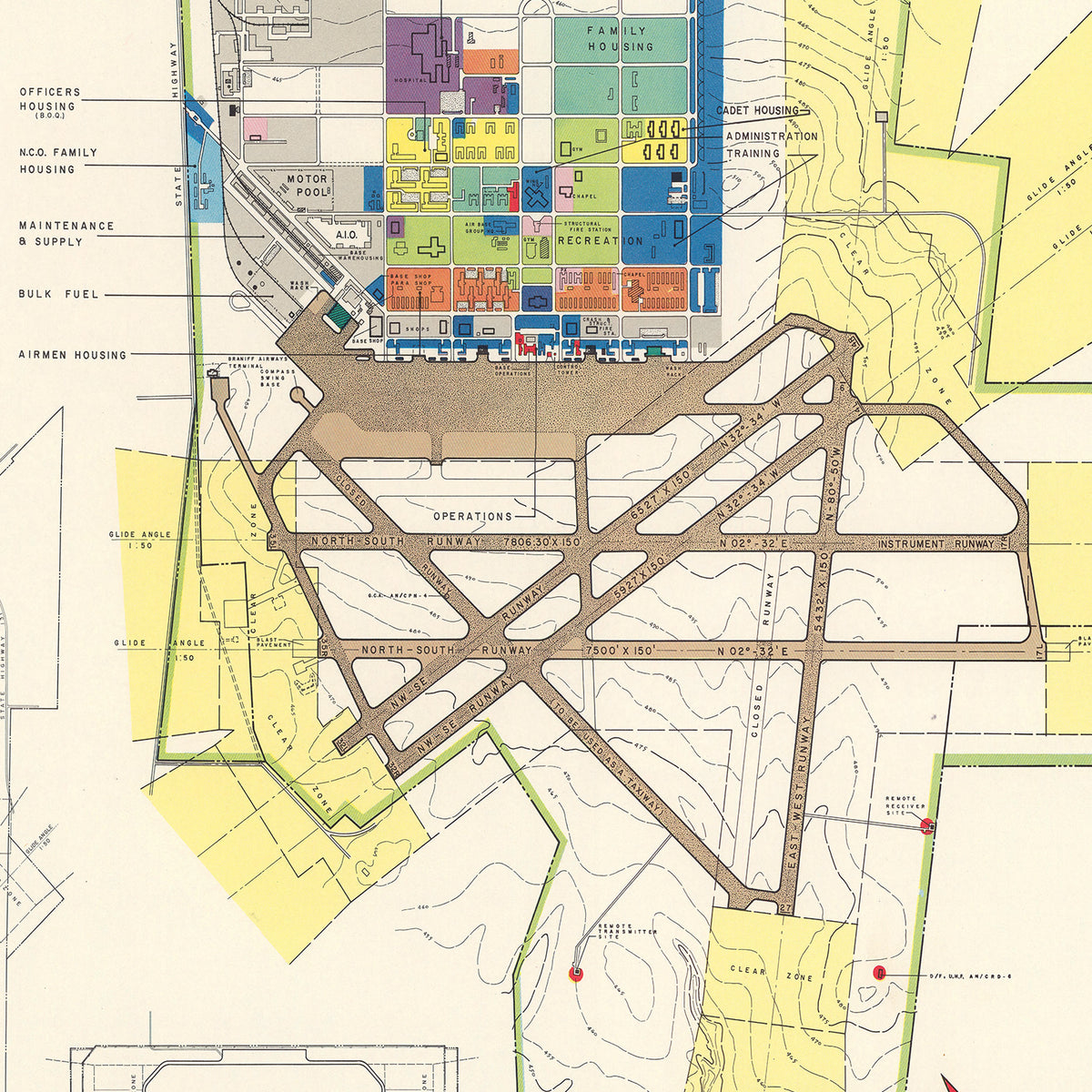 Restored historic details from the 1951 airfield map of Laredo, Texas