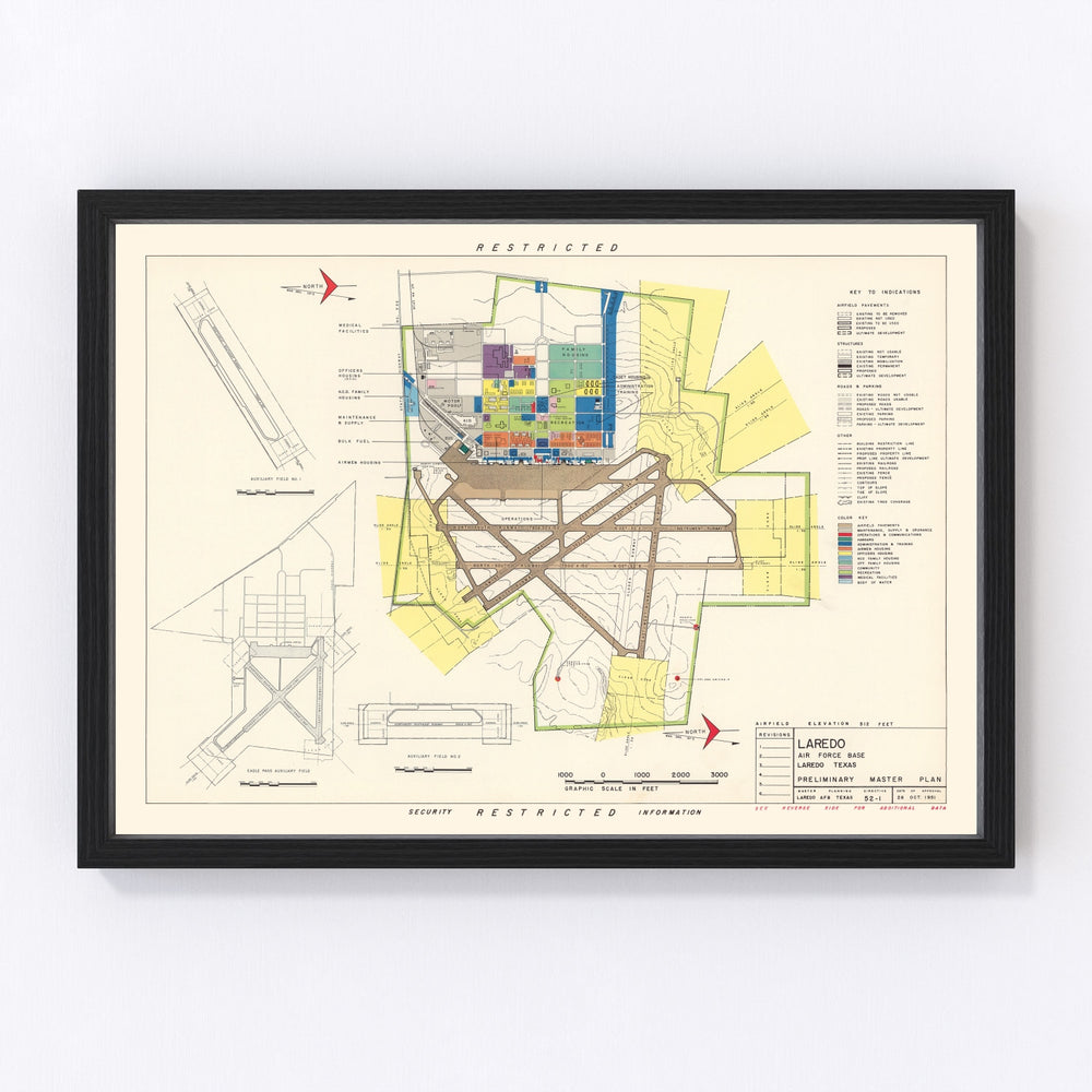 Laredo Air Force Base Vintage Map 1951