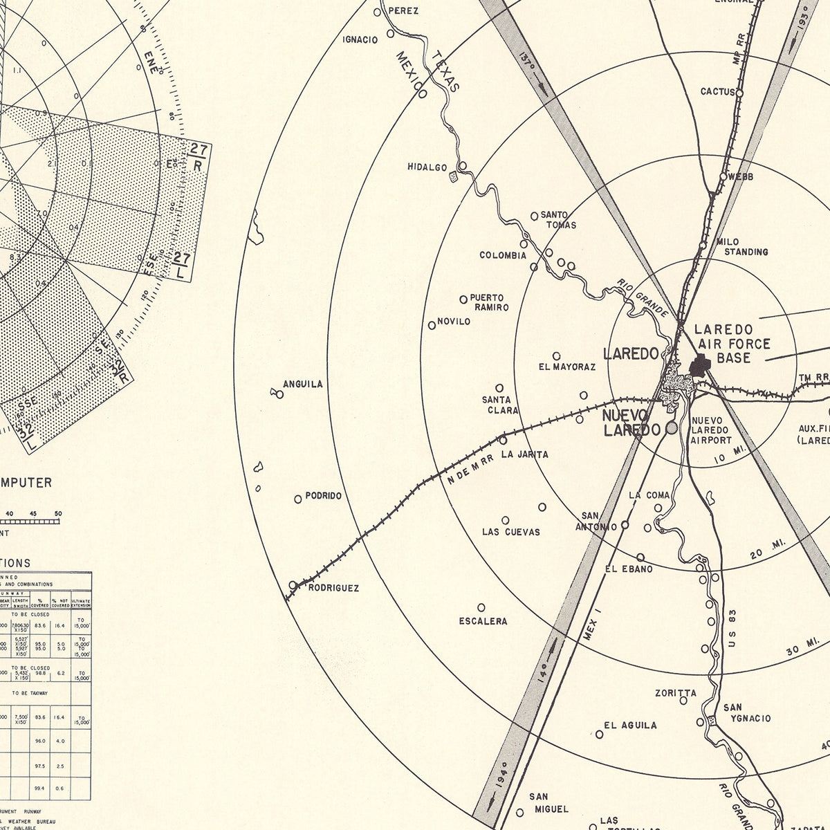 Restored historic details from the 1951 airfield map of Laredo, Texas