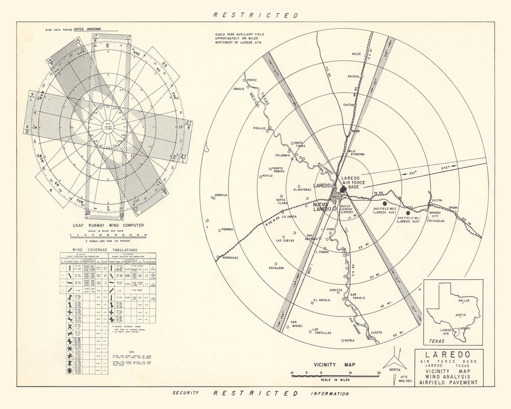 Vintage Map of the Laredo Air Force Base Vicinity, 1951 print style example