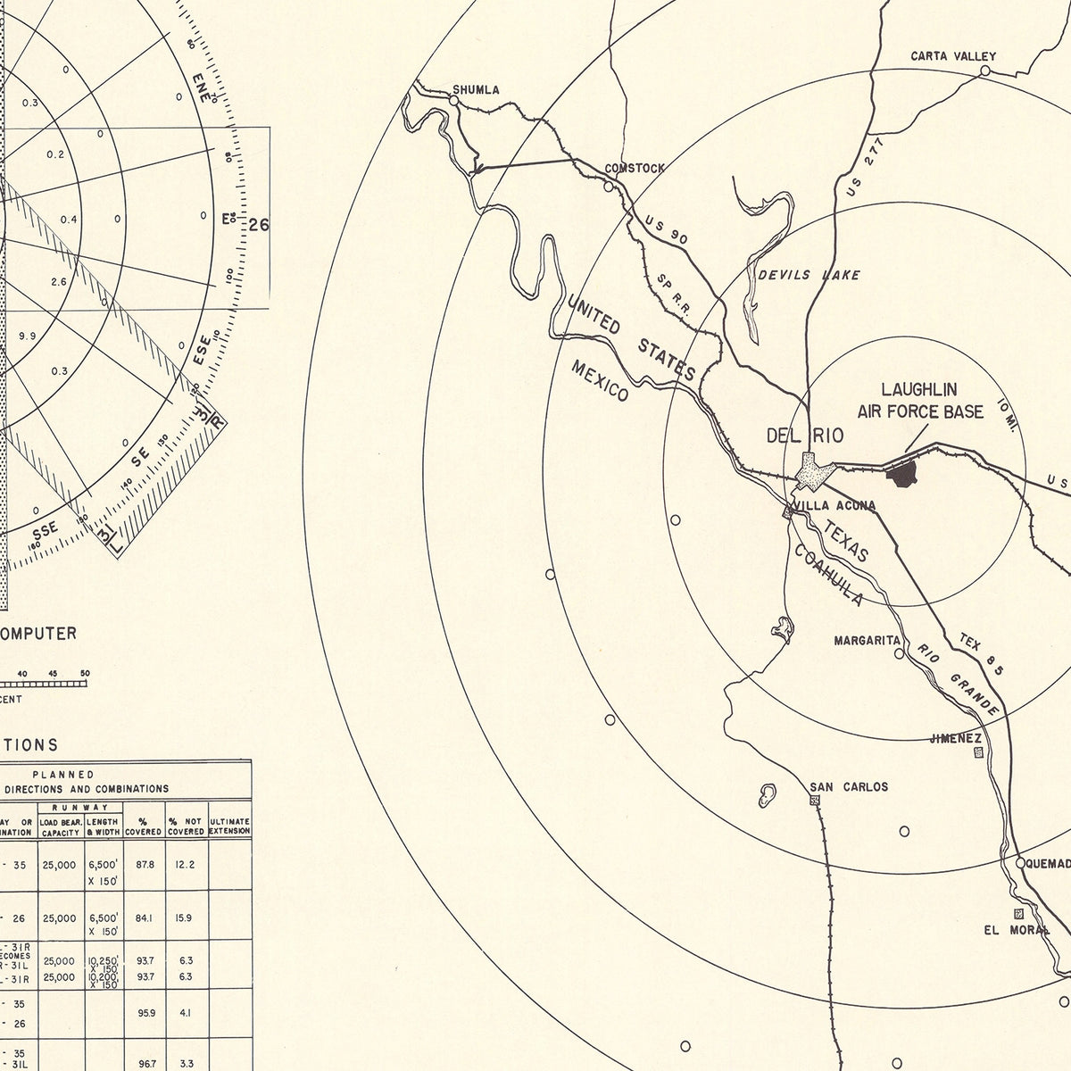 Restored historic details from the 1951 airfield map of El Rio, Texas