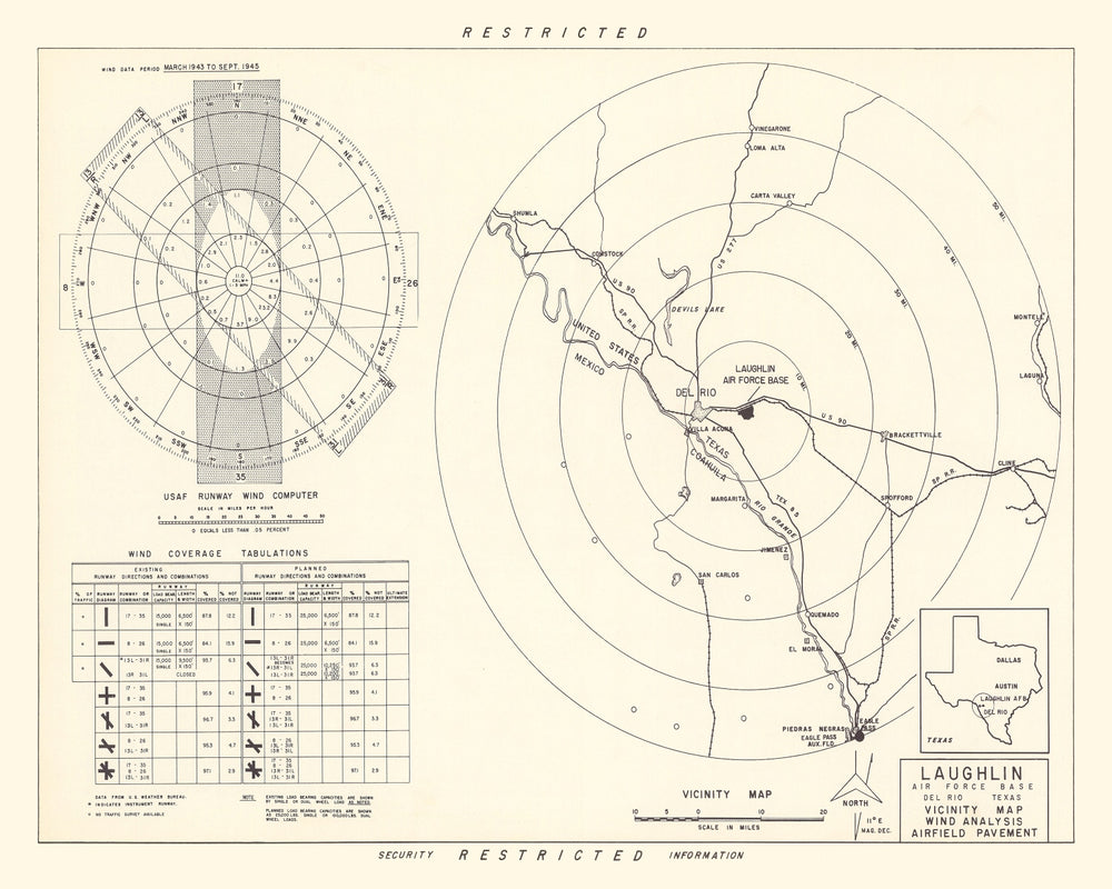 Vintage Map of the Laughlin Air Force Base Vicinity, 1951 print style example