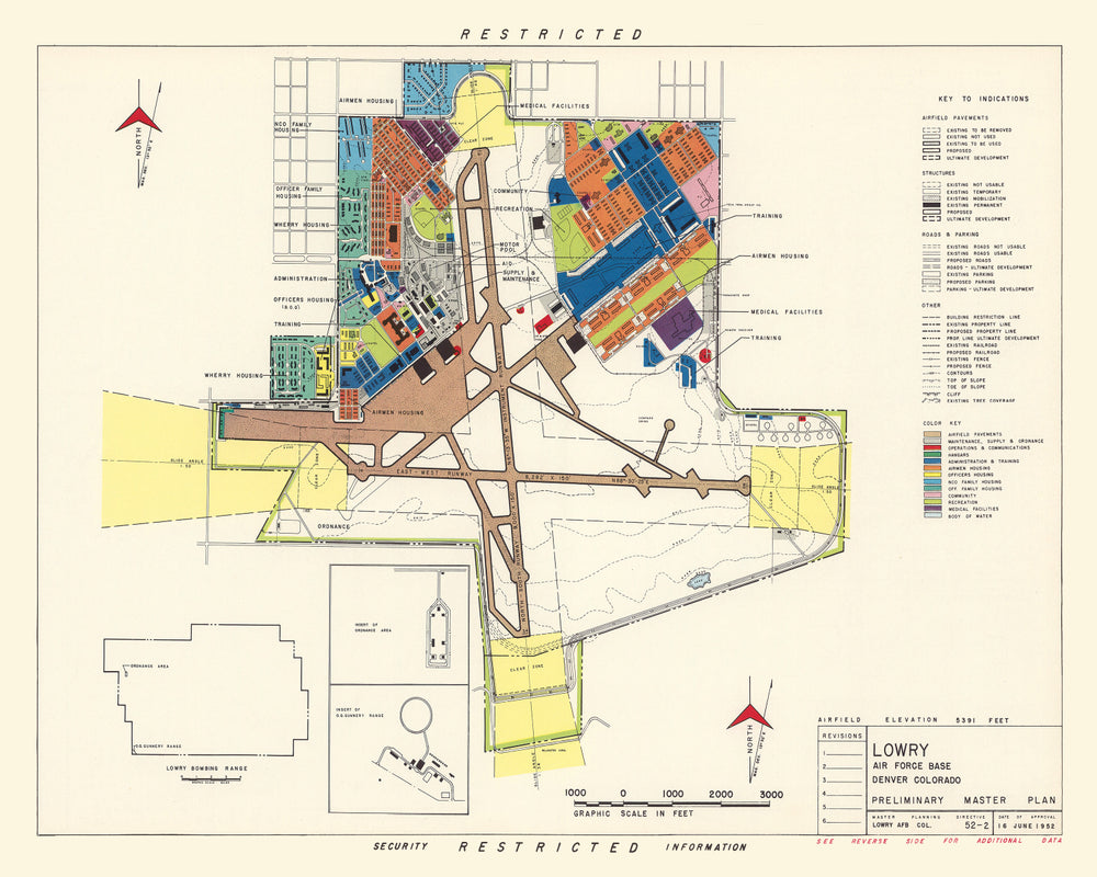 Vintage Map of Lowry Air Force Base, 1952 print style example