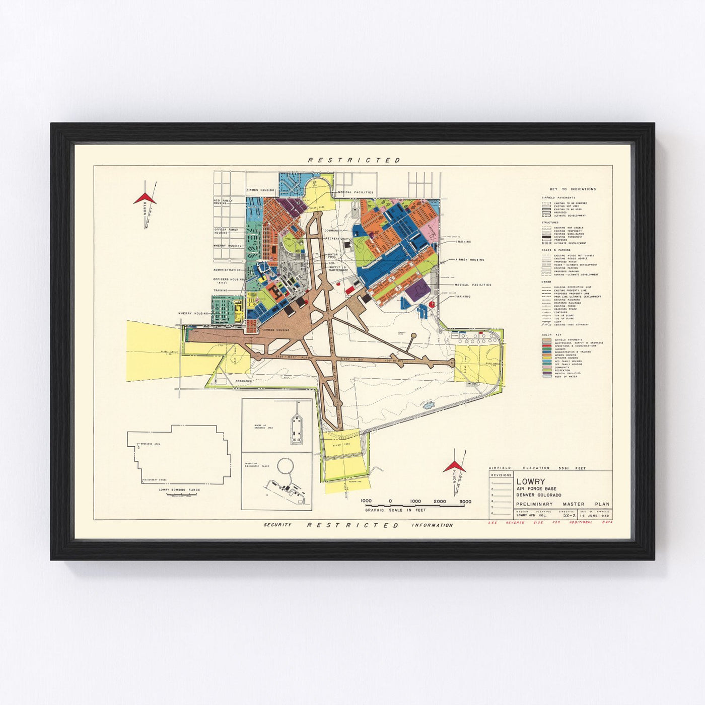Lowry Air Force Base Vintage Map 1952