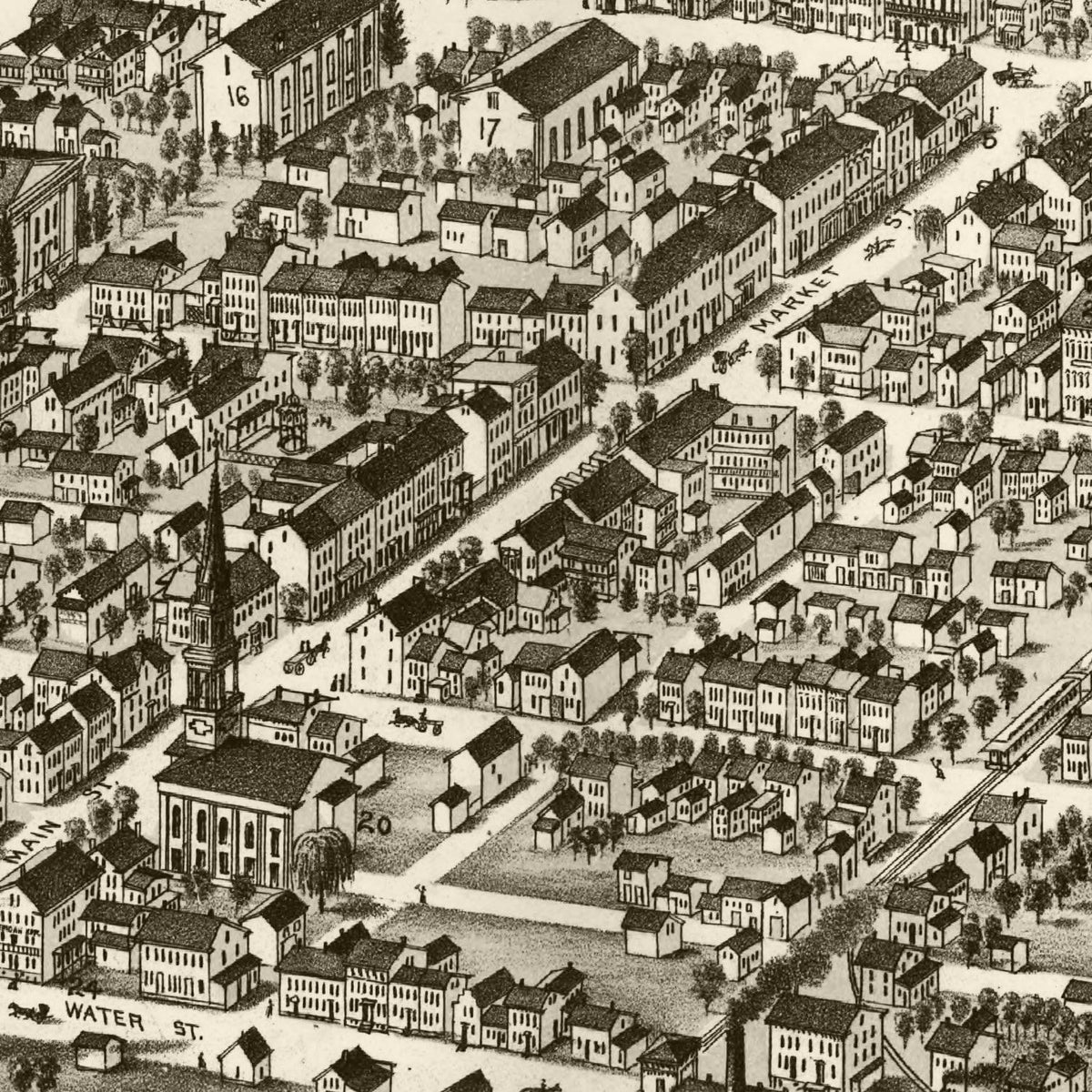 Restored historic details from the 1884 city map of Lewisburgh, Pennsylvania
