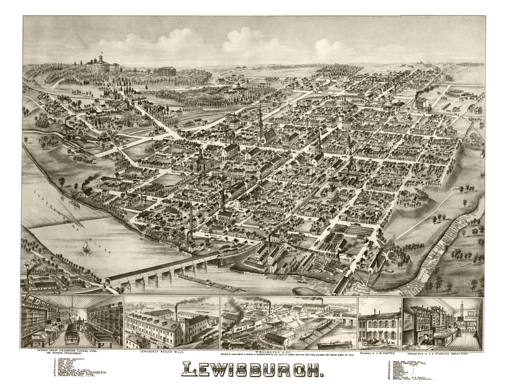Vintage Map of Lewisburgh, Pennsylvania 1884 print style example