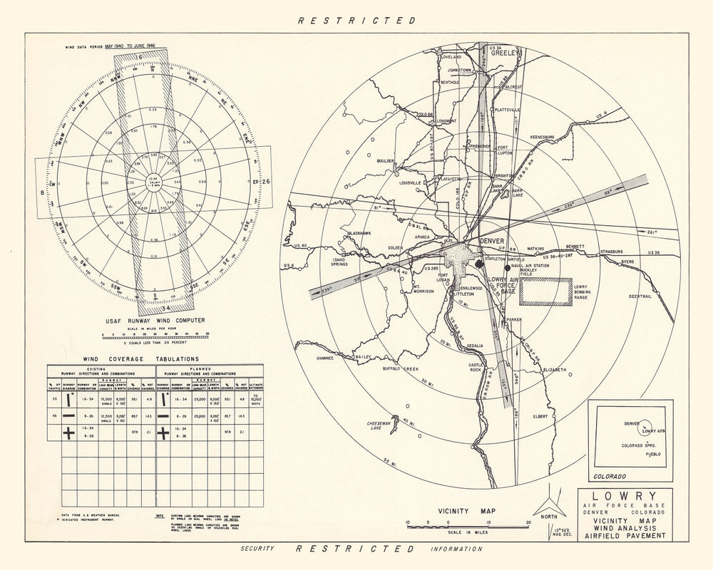 Vintage Map of the Lowry Air Force Base Vicinity, 1952 print style example