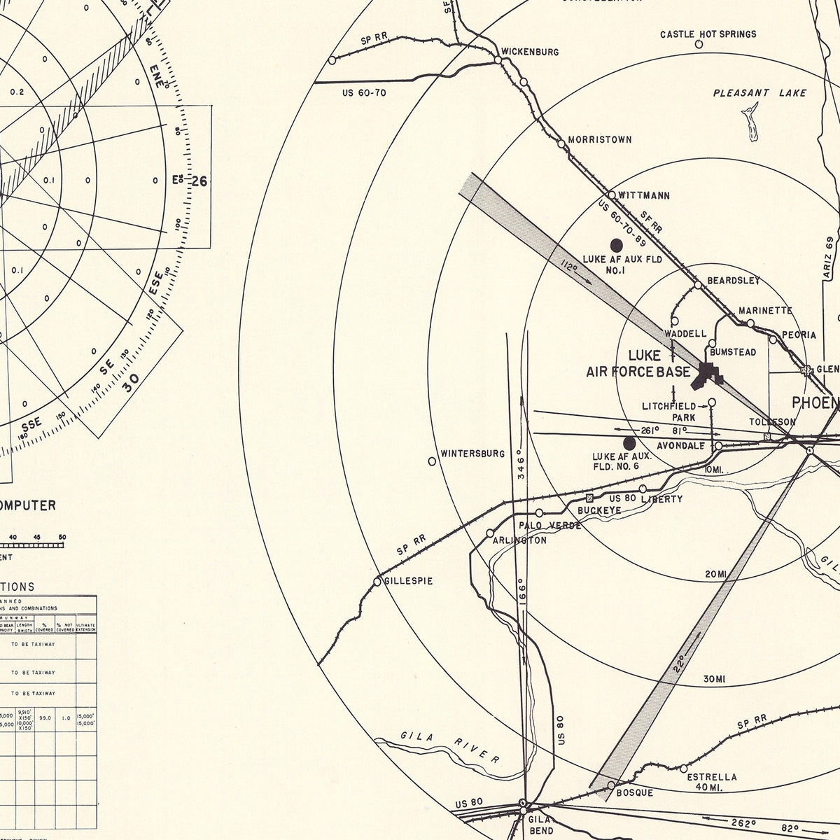 Restored historic details from the 1951 airfield map of Phoenix, Arizona
