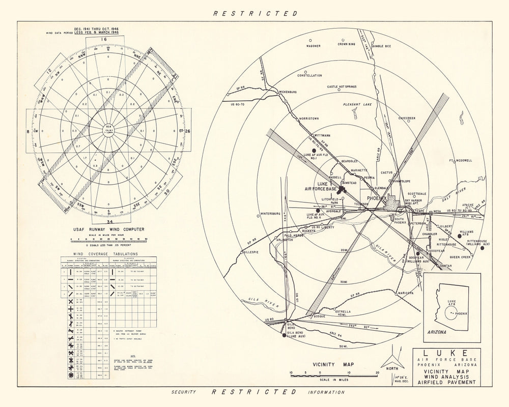 Vintage Map of the Luke Air Force Base Vicinity, 1951 print style example